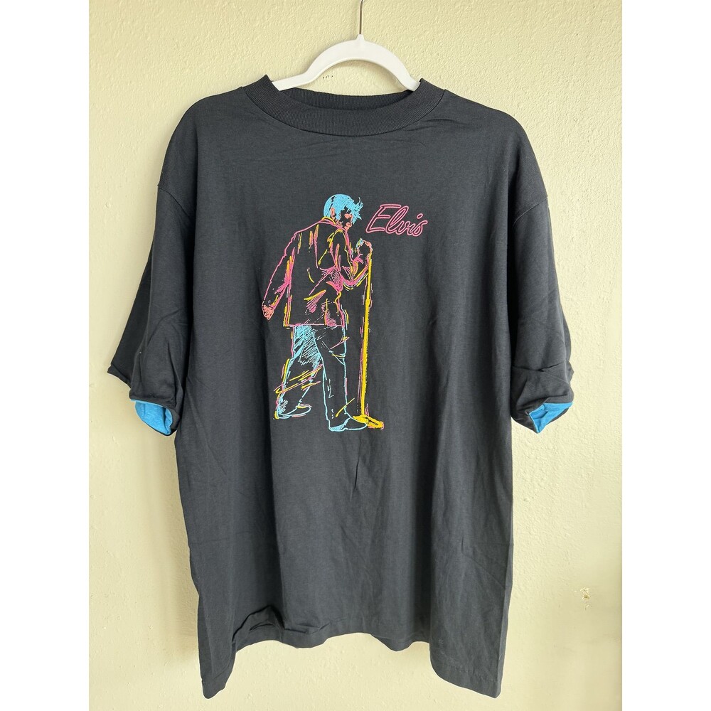 Vintage Sherry's Best Black Neon Elvis T-shirt SIZE XL
